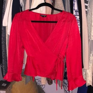 Topshop Silky Red Wrap Blouse